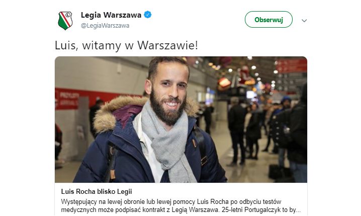 Luis Rocha na testach medycznych w Legii Warszawa!